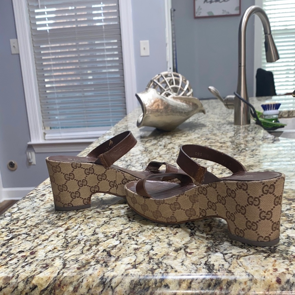 Gucci Beige and Brown Monogram Heels